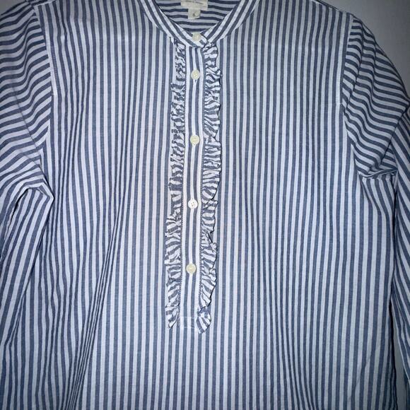 J Crew Factory Ruffle-Front Popover Shirt Blue White Cotton Small - Picture 7 of 13